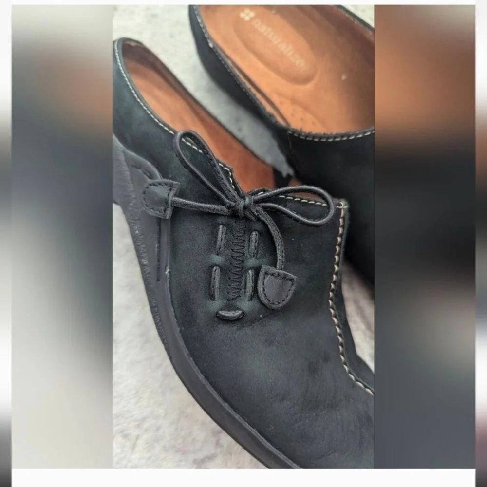 Naturalizer Womens Mules Black Suede Slip On Clog Shoe Square Toe Stretch 6M